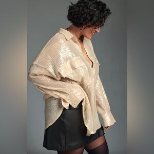 Pilcro Sequin Buttondown Shirt, Size XL